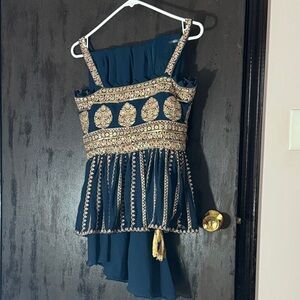 Elegant Blue and Gold Embroidered Dress